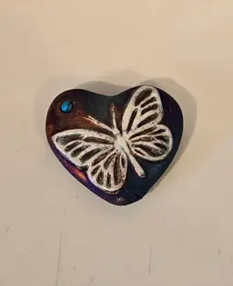 Hand Made Raku Pottery Heart with Butterfly
