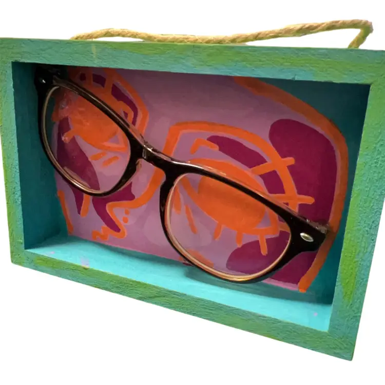 Hand painted On Wood With 3D Art Elements: “I See You” Series, #3, Signed By Artist, Wall Hanging Or Shelf Sitter 6” Wide