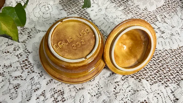 California Pottery #252 Pear Lidded Trinket 1950s MCM 