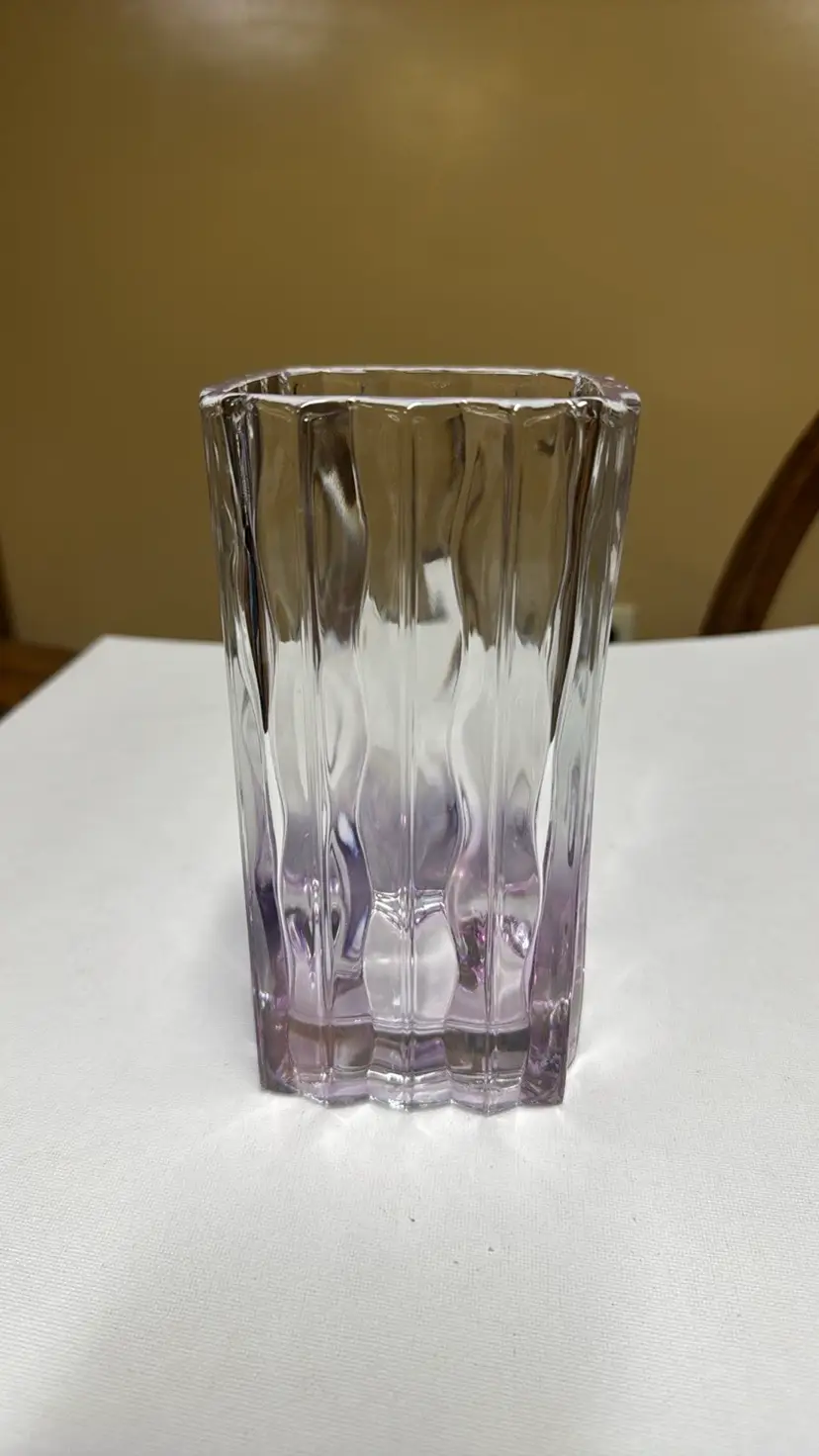 LUAY Square Heavy Wave Pattern Signed 6 3/4" Tall Glass Vase neodymium