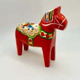 Red Wooden Dala Horse Painted 5”