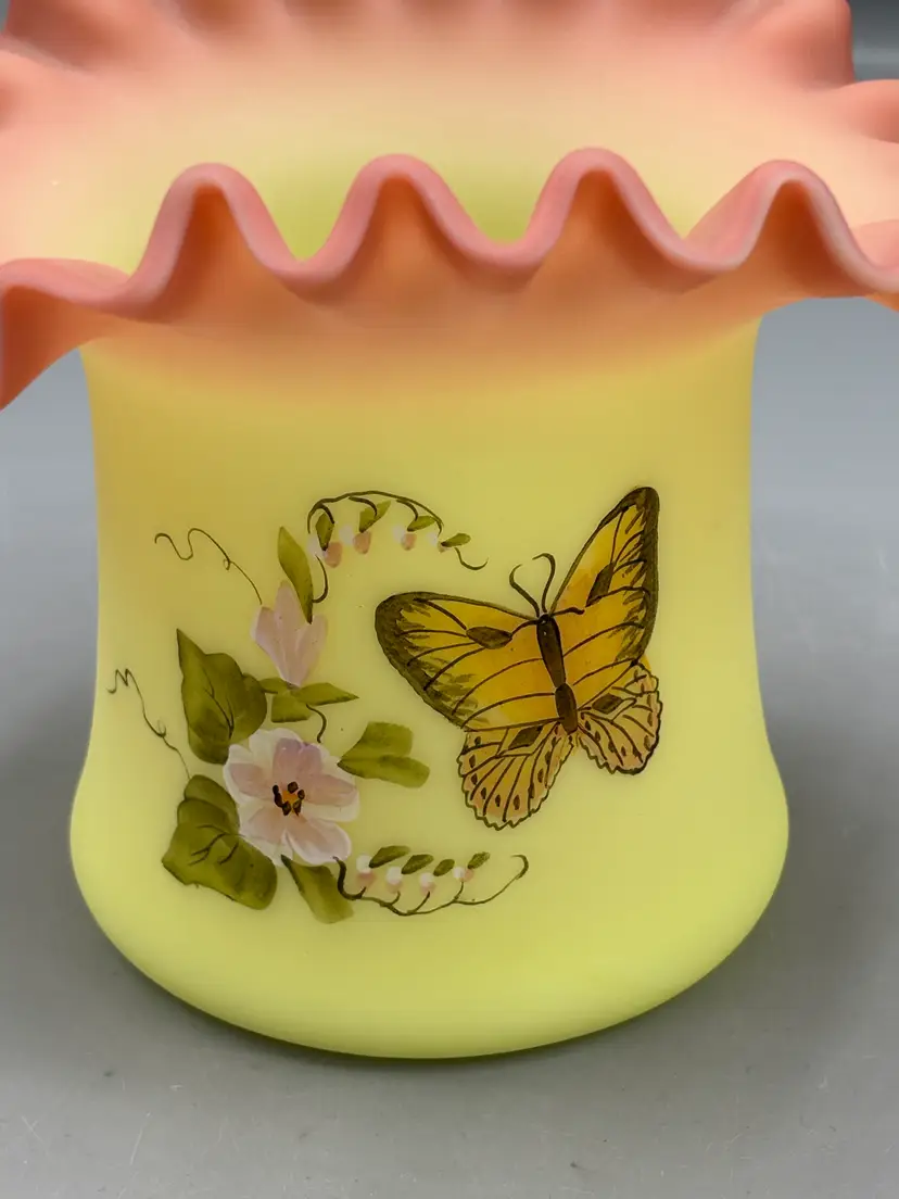 Fenton Burmese Satin Uranium glass vase