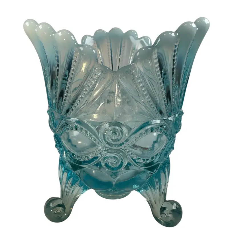 Mosser Eye Winker Aqua Blue Opalescent Spooner Candy Dish Vase New