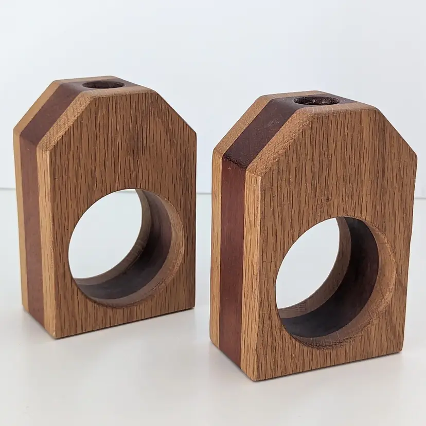 Vintage Mid Century Modern Handmade Wood Candle Holders Set Of 2