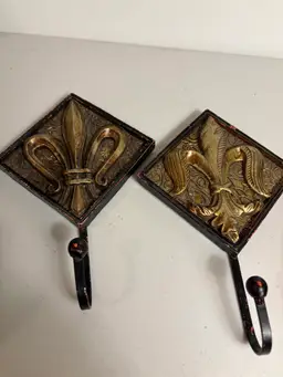 Two Wall Hook Holders Decorative Fleur De Lis