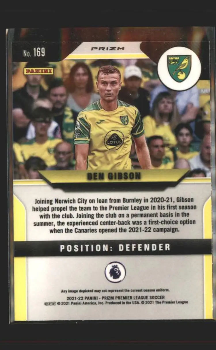 2021-22 Panini Prizm Premier League #169 Ben Gibson Prizms Green Wave - (138) - Norwich City