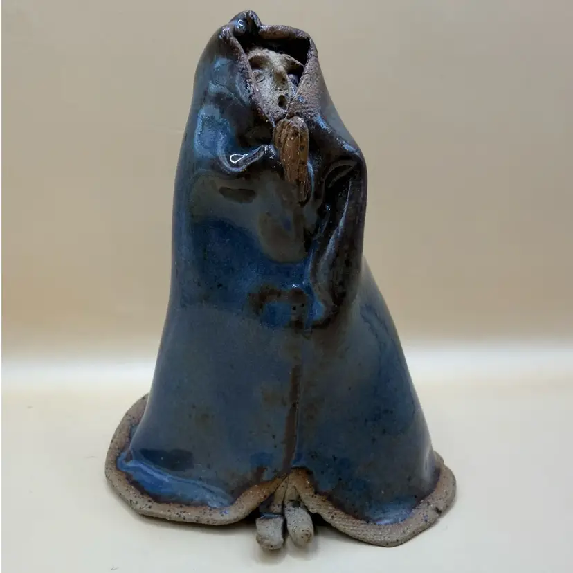 Art Pottery Signed Scared Woman Hand Made Signed Figurine 4.5”