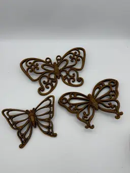 Vintage Butterfly Wall Hanging Decor Set Of 3 Homco 1970’s Faux Wood MCM 7537