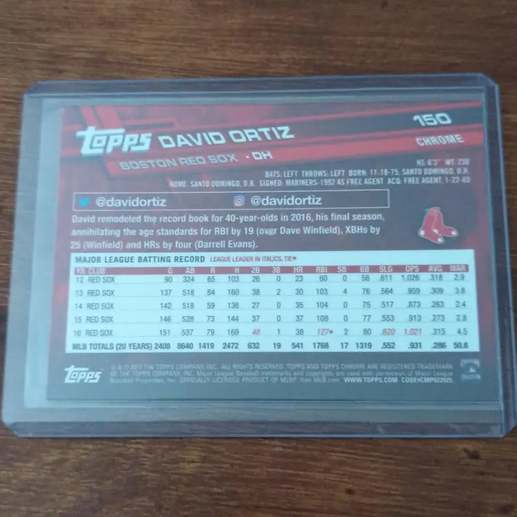 2017 Topps Chrome David Ortiz Prizm Refractor Boston Red Sox