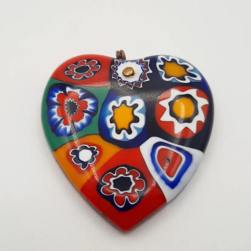 Millefiori Multi-colored Resin Heart Pendant