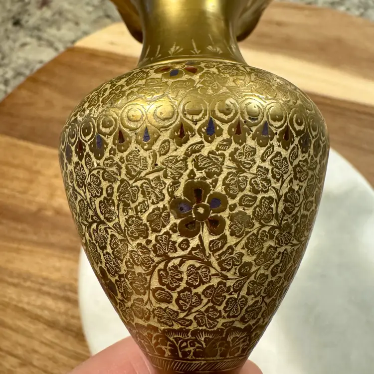 Vintage Etched Brass Vase