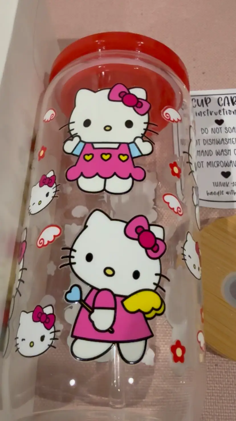 Hello Kitty 16 Ounce Glass Tumbler And Bling Keychain New In Box Bundle Lot Set