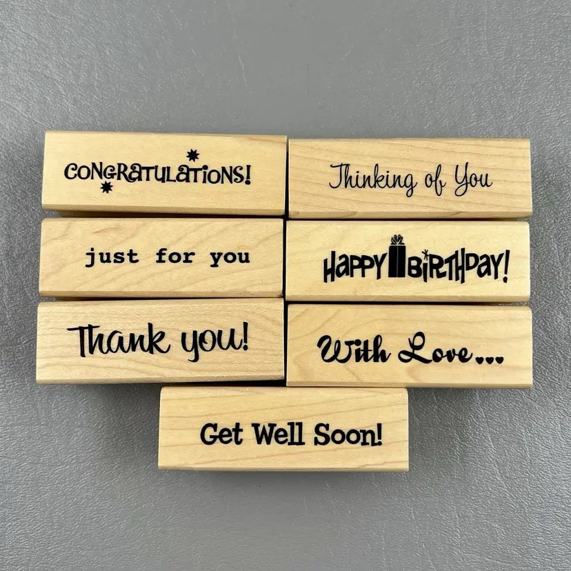 Stampin Up Lot Of 7 Get Well Soon Happy Birthday Wood Mounted Rubber Stamps