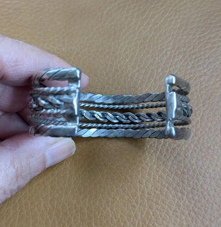 Vintage Mexican Silver Tone Cuff Bracelet