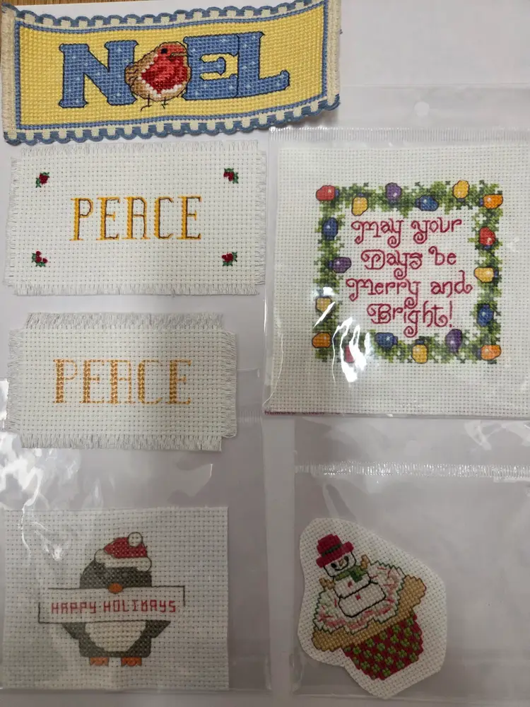 New Lot of 39 Christmas themed Cross-stitched pieces