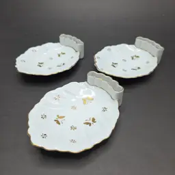 Ardalt Porcelain Gold Butterfly Cigarette Holder Ashtray Set of 3 Trinket Dish