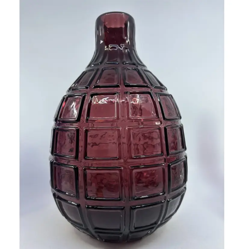 MCM Amethyst Optic Block Art Glass Grenade Vase 10”
