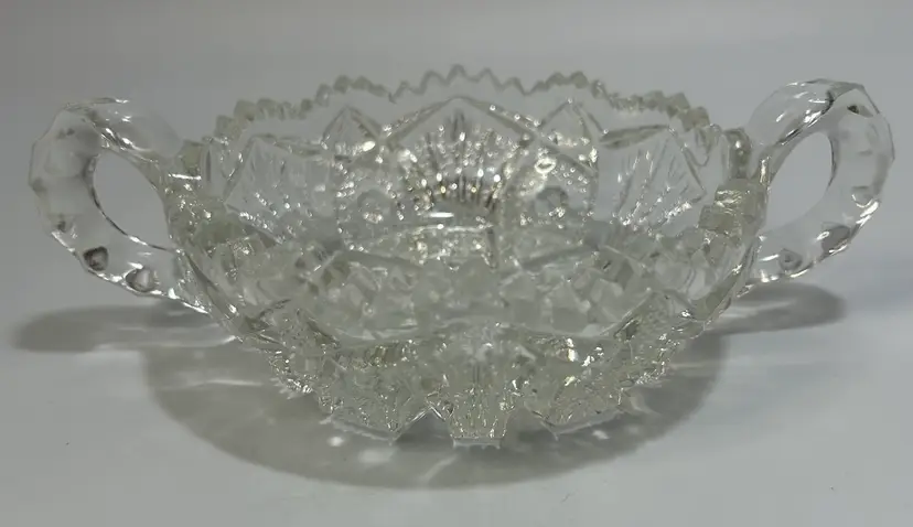 Vintage Imperial Glass Ohio Clear Glass 2 Handled Nappy