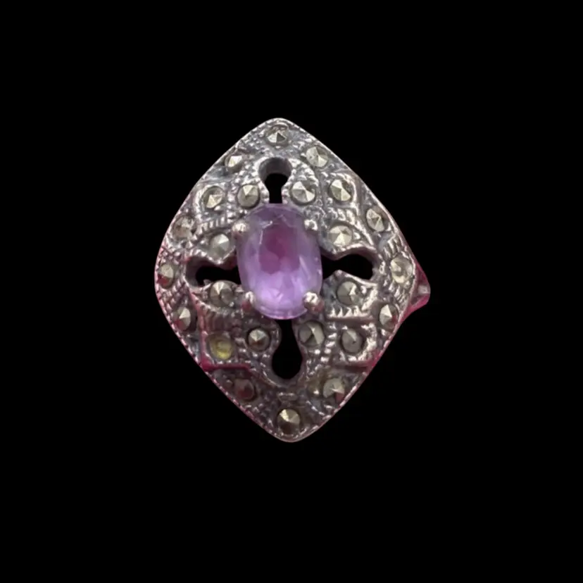Vintage Art Deco Sterling Silver And Amethyst Ring- Size 7