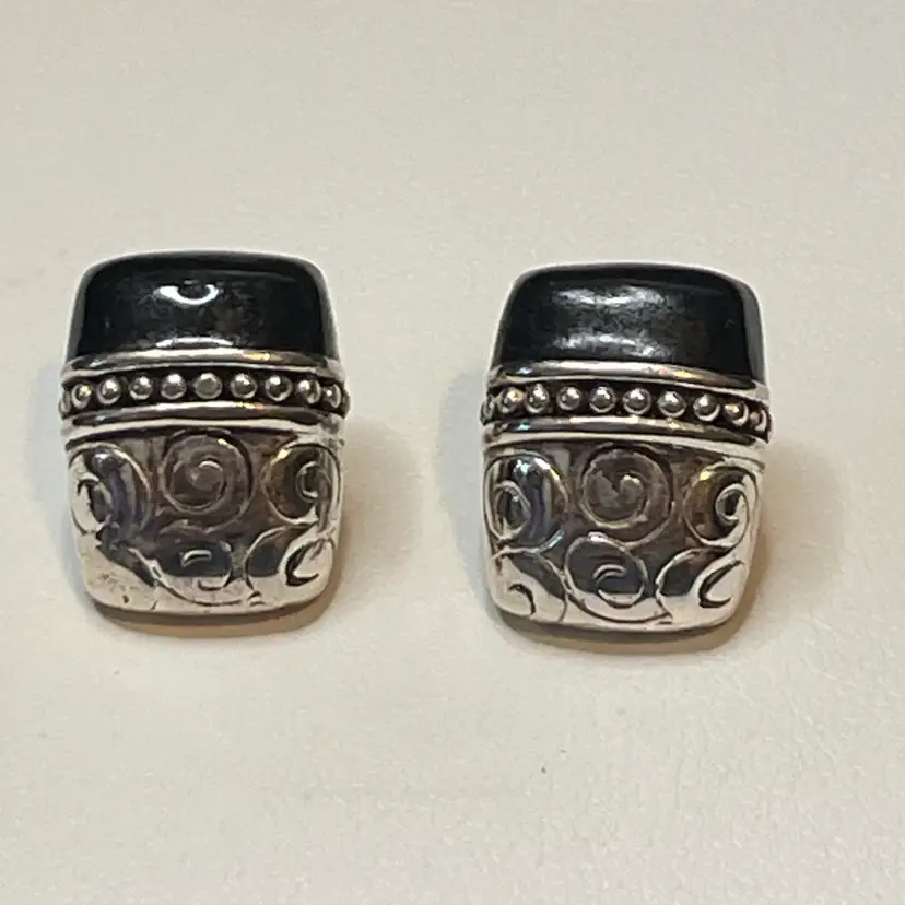 Napier Silvertone And Black .75” Post Earrings
