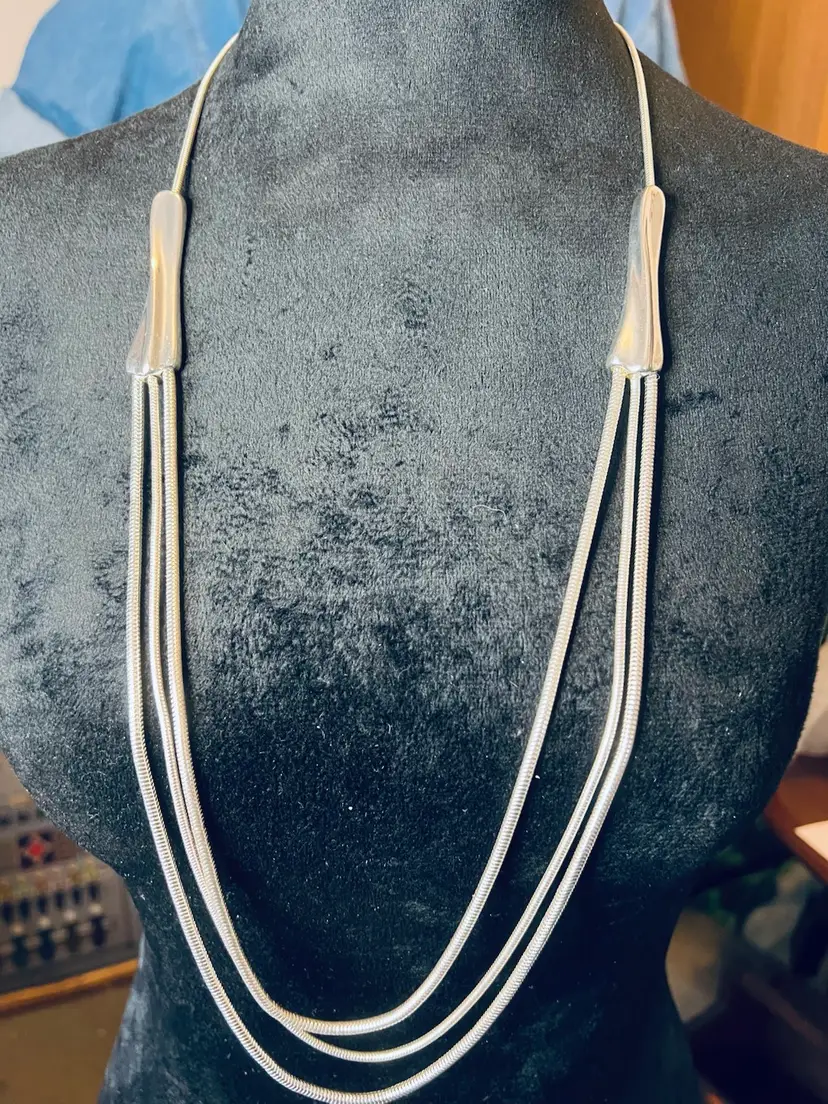 Chico’s Silver Tone Three Strand Snake Chain Necklace 34”