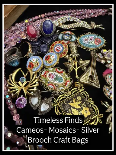Timeless Finds- Cameos Silver Mosaics Brooch Craft Bags