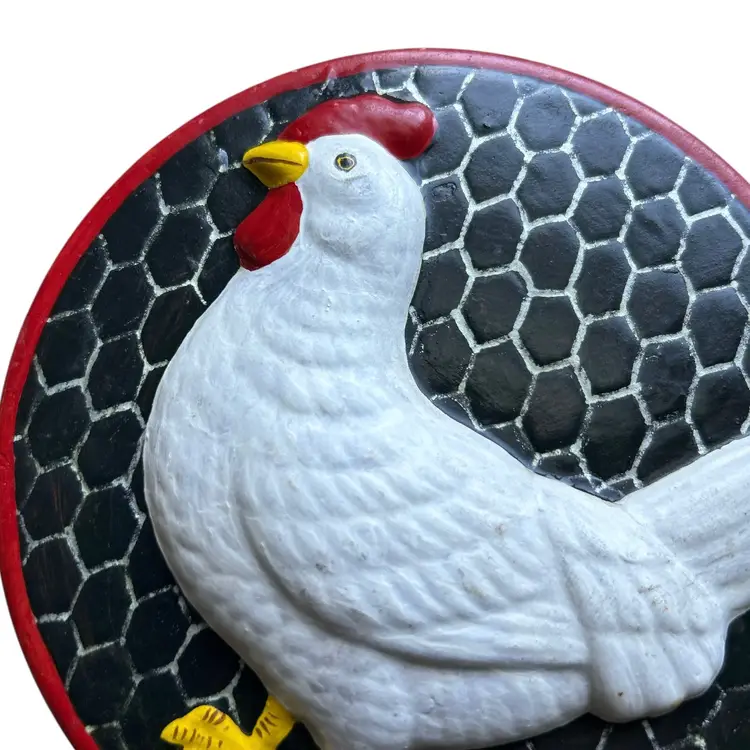 Rustic Hand Painted White Chicken Terracotta Wall Decor Mold