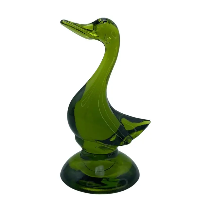 Viking Glass Epic Avocado Green 5" Duck #1316 Figurine Paperweight MCM Vintage