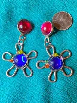 Funky, Groovy Vintage Multi Colored Pierced Earrings