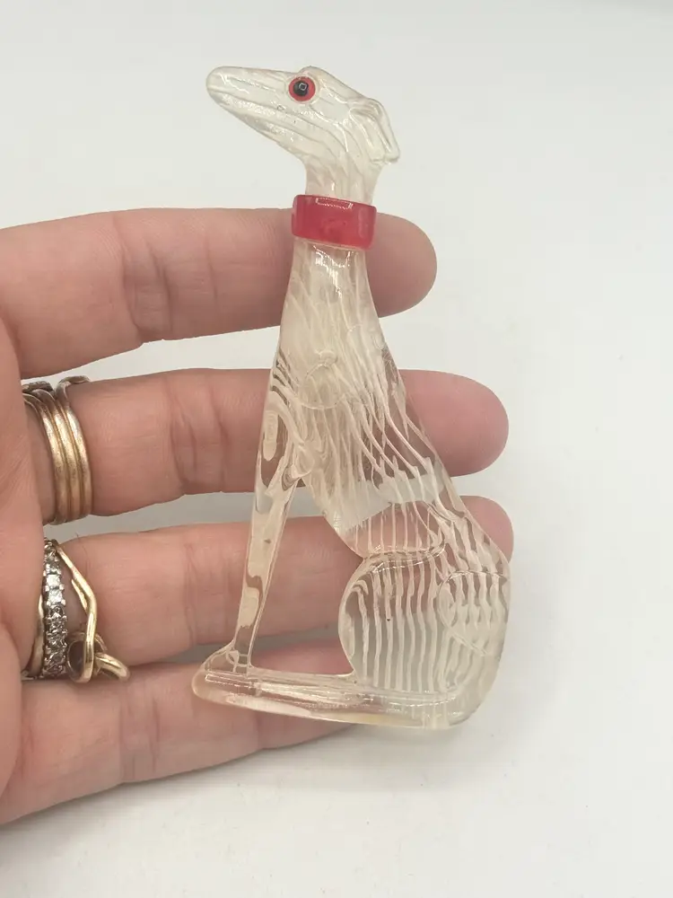 Vintage Lucite greyhound dog brooch pin