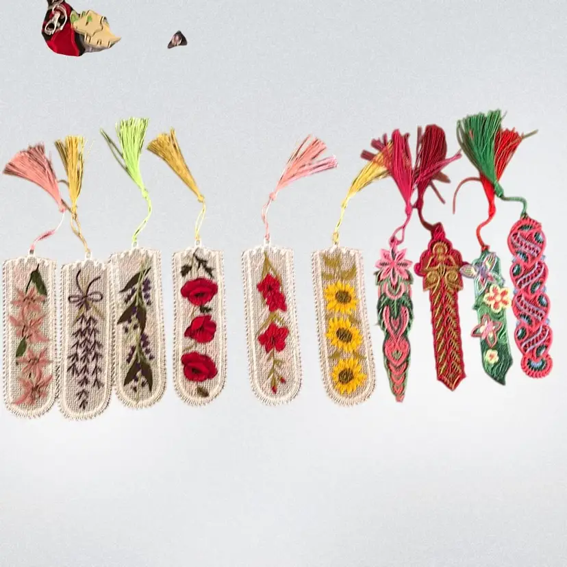 #03 - Handmade Free Standing Lace Bookmark Purple Lt Green Tassle