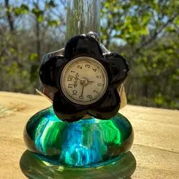 Flower Power 90s Black & Silver XOXO Stretch Watch Ring