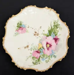 Antique Blakeman & Henderson Limoges France Pink Poppies Scalloped Plate 8.5"