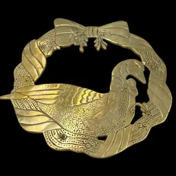 Vintage Brass Holiday Trivet Wreath With Goose / Duck 8”