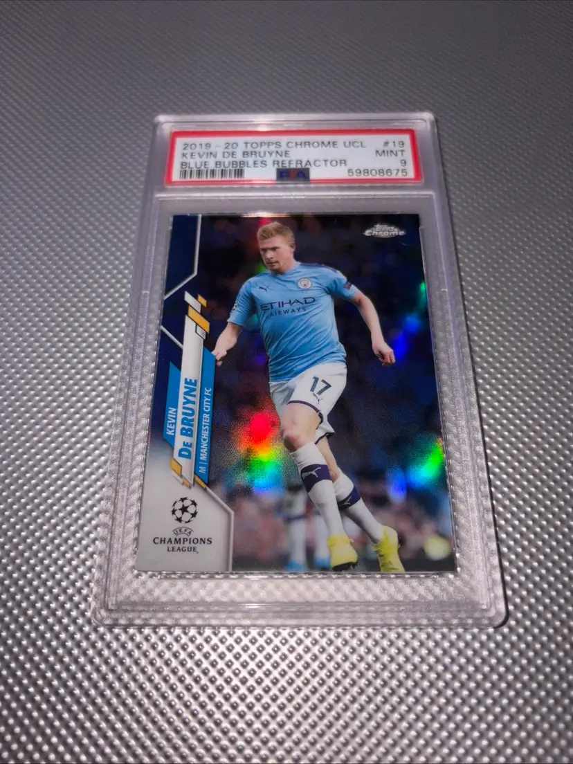2019-20 Topps Chrome UCL Kevin De Bruyne Blue Bubbles Refractor PSA 9 Mint