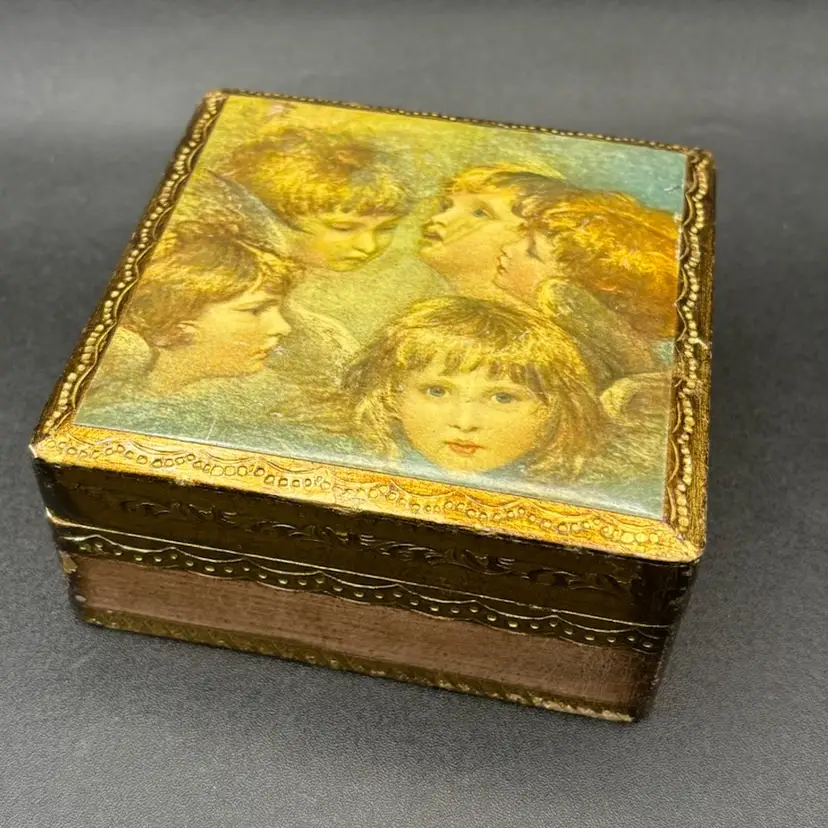 Gold Leafed Florentine Wooden Trinket Box Italy
