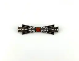 Vintage Art Deco Silver Tone Enamel and Rhinestone Bar Brooch 2.75”x .75”
