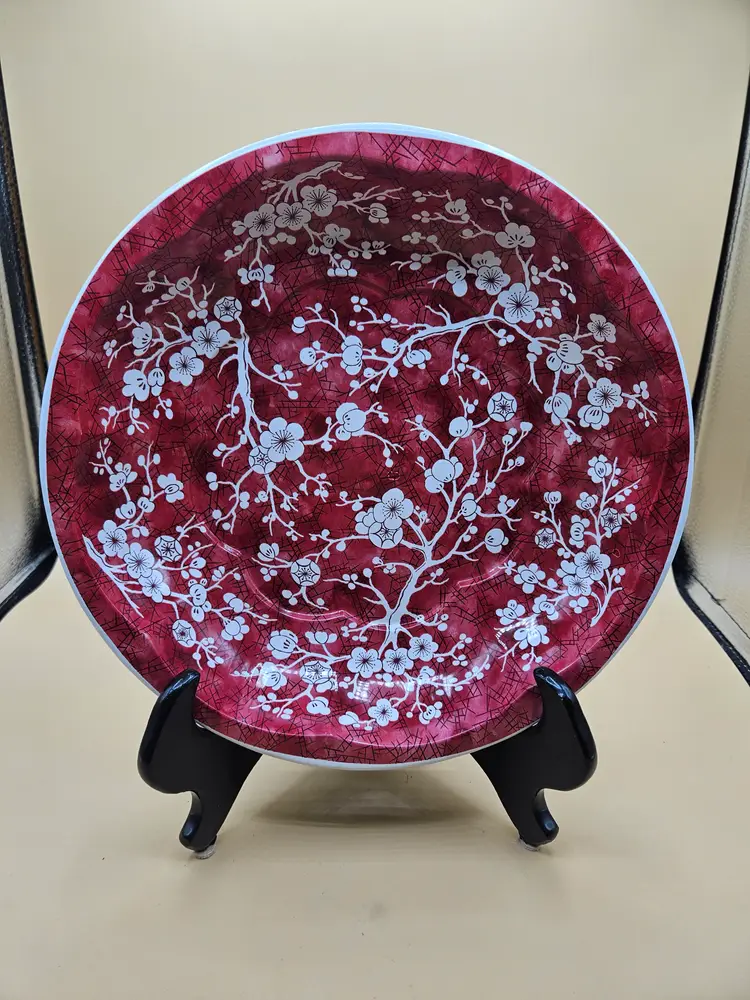 Daher Red White Floral Metal 10"Bowl, England