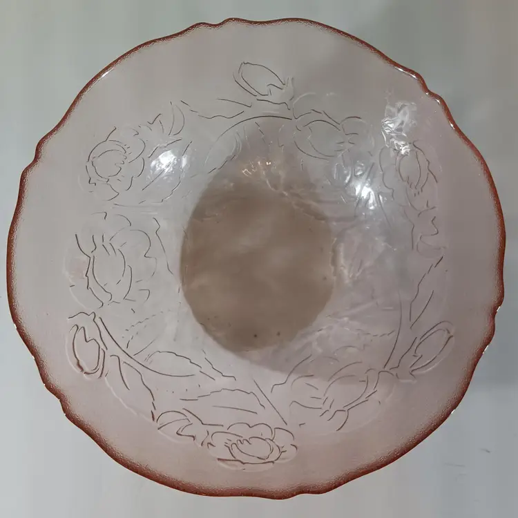 Vintage Large ARCOROC France ROSA PINK Glass Serving Salad Bowl ROSES 9"