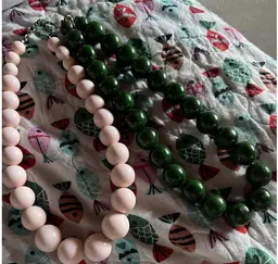 Vintage Wood Bead Necklaces One Green And One Pink Lot 2 MCM Jewelry