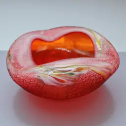 Murano Art Glass Biomorphic Bowl Cased Orange Sommerso with Frit Swirl Mid Century Italian Organic Form Dish 5”x2 1/2”