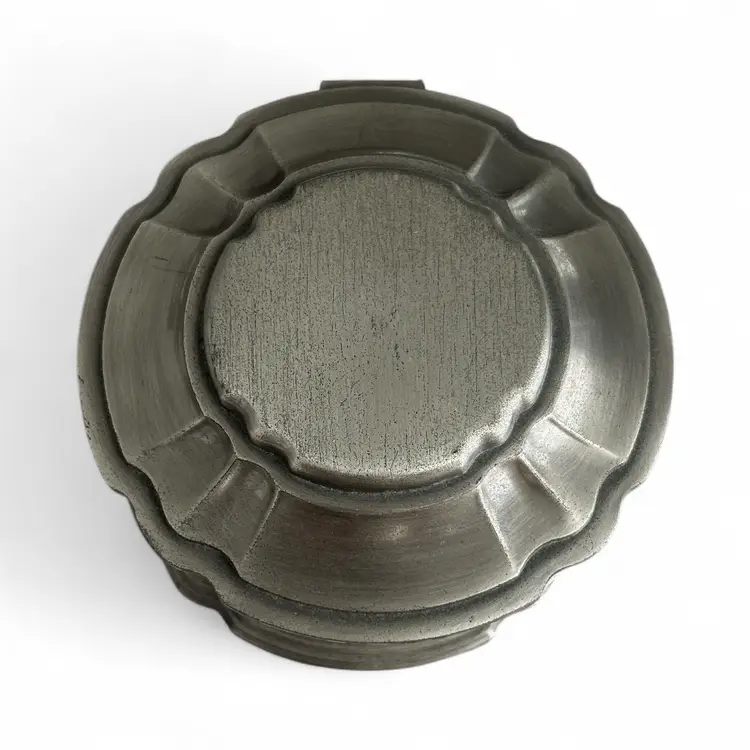 Pewter Hinged And Black Felt Lined Trinket Or Jewelry Box