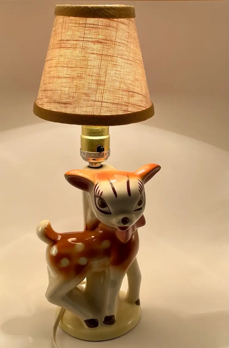 Vintage Deer Lamp Mid-Century Fawn 1950s Bambi Kitschy Cute W/ Clip-on Shade