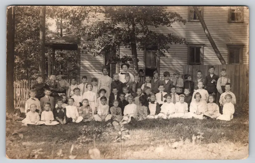 Postcard RPPC Coed School Group Class Photo Students with Teacher Real Photo - 8743