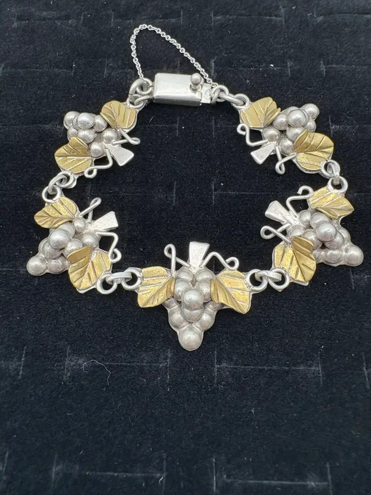 Vintage Mexico 925 Sterling Silver Grape Cluster Bracelet - Heavy 40g - Size 7½″
