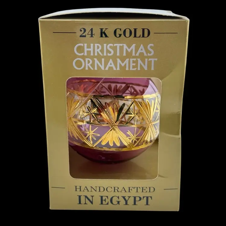 Purple Egyptian Glass Gold Tone Cut Ornament In Box