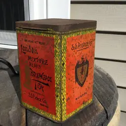 Antique Advertising SS Pierce Boston London Brand Breakfast Tea Lidded Tin 6" H