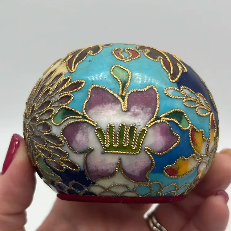 Cloisonné Floral Designs Paperweight w/ Box | 3”