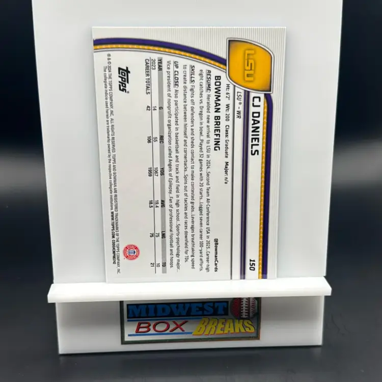 Cj Daniels 1st 063/175 Blue Mini Diamond 2024 Bowman University Chrome LSU MBBCRD