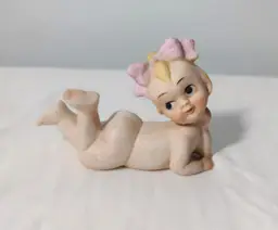 Vintage Kewpie Piano Baby Girl Figurine Bisque Porcelain Kitsch